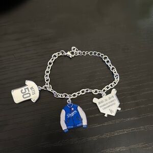 Dodgers Silver Baseball Charm Bracelet